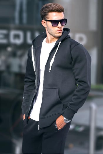 Siyah Kapüşonlu Regular Fit Erkek Sweatshirt 6140