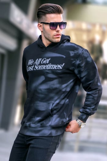 Siyah Baskılı Kapüşonlu Sweatshirt 5897
