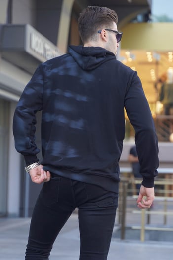 Siyah Baskılı Kapüşonlu Sweatshirt 5897
