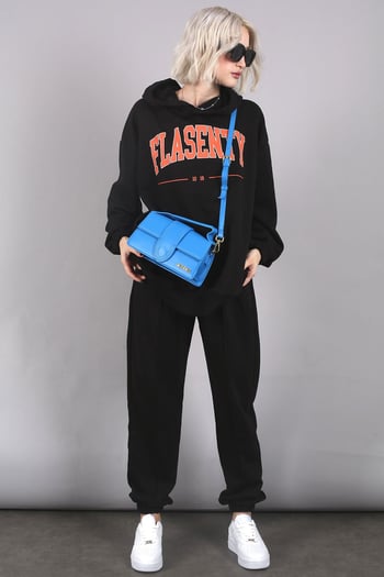 Siyah Oversize Baskılı Eşofman Takım MG1561