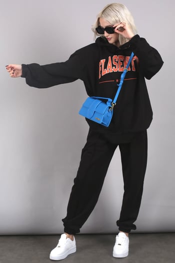 Siyah Oversize Baskılı Eşofman Takım MG1561