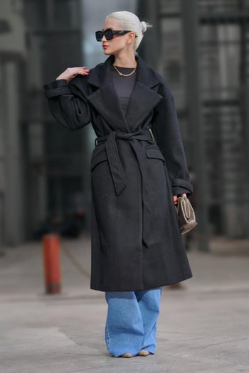 Siyah Oversize Uzun Kadın Kaban MG1584