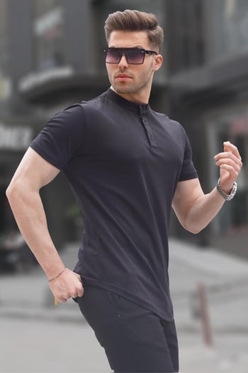 Siyah Polo Yaka Basic Erkek Tişört