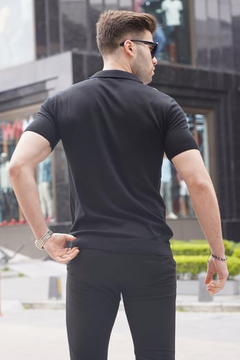 Siyah Polo Yaka Triko Erkek Gömlek 6353