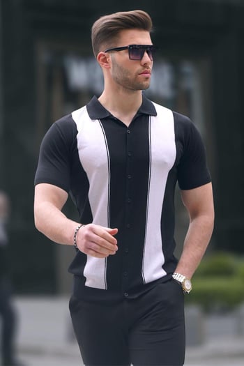 Siyah Polo Yaka Triko Erkek Gömlek 6353