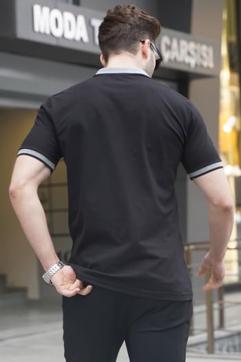 Siyah Regular Fit Erkek Polo Yaka Tişört 6105