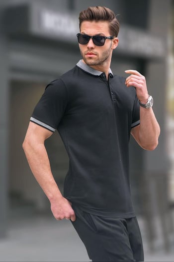 Siyah Regular Fit Erkek Polo Yaka Tişört 6105