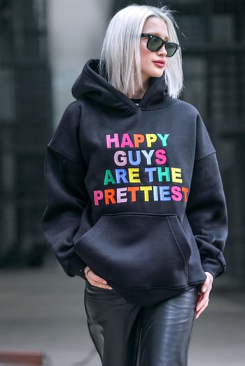 Siyah Renkli Nakışlı Bisiklet Yaka Sweatshirt MG1574