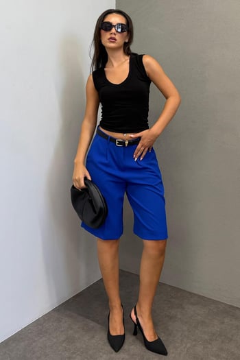 Saks Pileli Kadın Bermuda Şort Mg2483