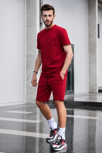 Madmext Men Printed Maroon Shorts Outfit 5820