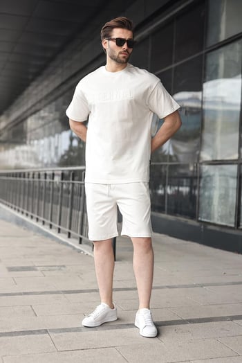 Beyaz Erkek Şort T-shirt Takım E7347