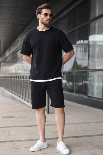 Madmext Siyah Oversize Erkek Şort Takımı 5668