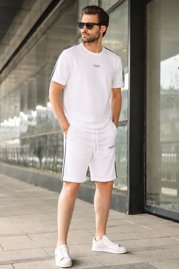 Madmext Men Oversize White Shorts Set 5376