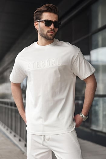 Beyaz Erkek Şort T-shirt Takım E7347