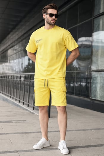 Madmext Sarı Oversize Erkek Şort Takımı 5391