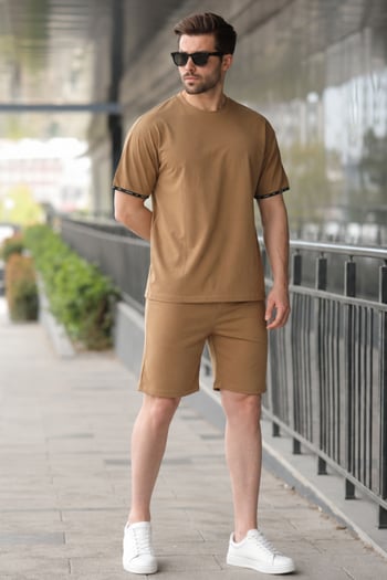 Madmext Camel Basic Erkek Şort T-Shirt Takımı E7307