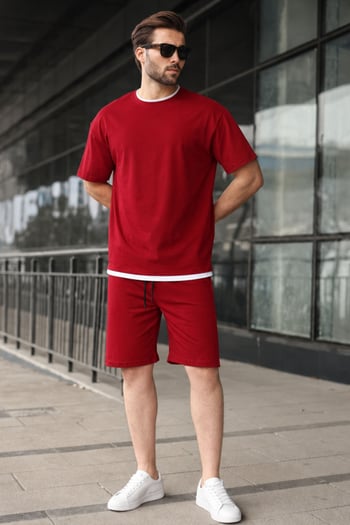 Madmext Bordo Oversize Erkek Şort Takımı 5668