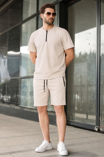 Bej Regular Fit Erkek Şort Takımı 6364