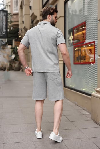 Gri Polo Yaka T-shirt Şort Takım E7363
