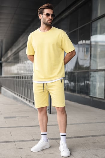 Madmext Men Yellow T-shirt Shorts Set 5668
