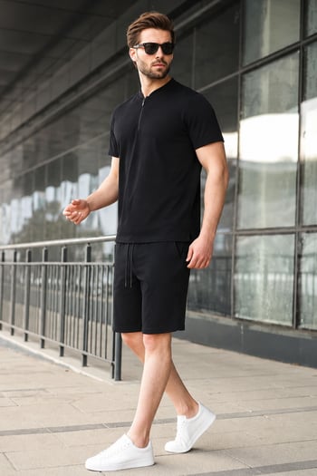 Siyah Regular Fit Erkek Şort Takımı 6364