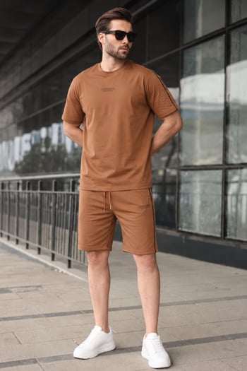 Madmext Kahverengi Oversize Erkek Şort Takımı 5376