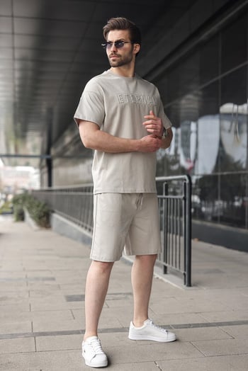 Boyalı Gri Erkek Şort T-shirt Takım E7347