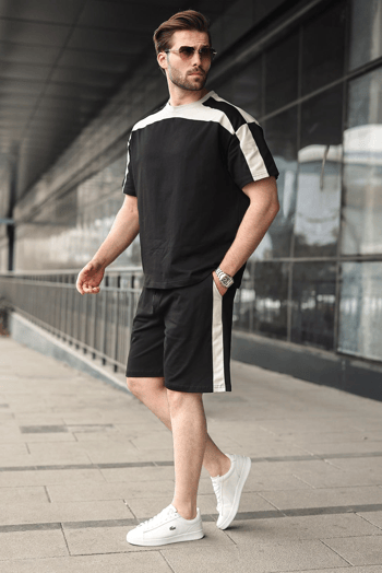 Siyah Erkek Şort T-shirt Takımı E7346