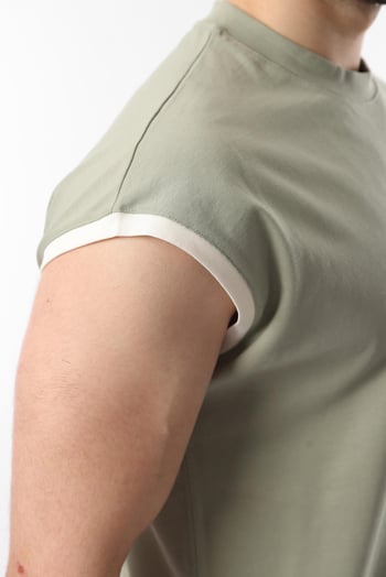 Mint Yeşili Sıfır Kol Erkek Şort T-shirt Takım E7308
