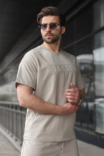 Boyalı Gri Erkek Şort T-shirt Takım E7347