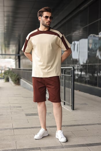 Bej Erkek Şort T-shirt Takımı E7346