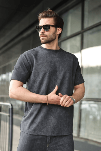 Füme Batik Desenli Overfit Şort T-shirt Takım E7357