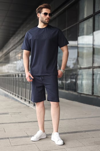 Lacivert Erkek Şort T-shirt Takım E7347
