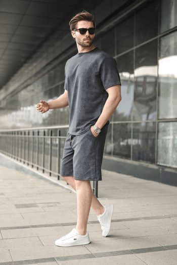 Füme Batik Desenli Overfit Şort T-shirt Takım E7357