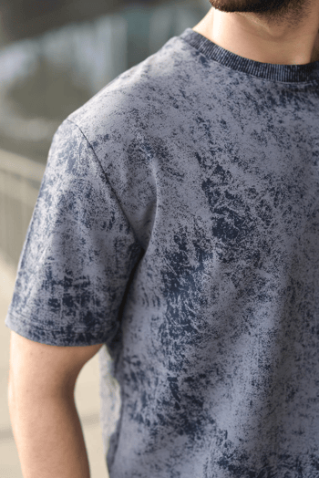 Lacivert Batik Desenli Overfit Şort T-shirt Takım E7357