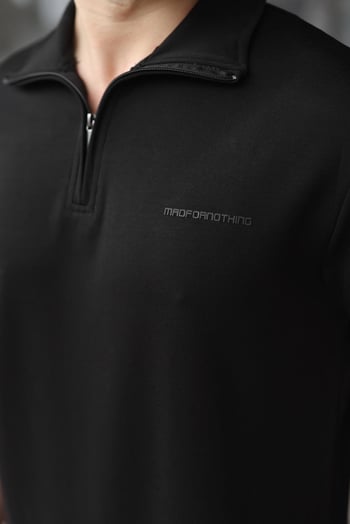 Siyah Yarım Fermuarlı Polo Yaka T-shirt Şort Takım E7348