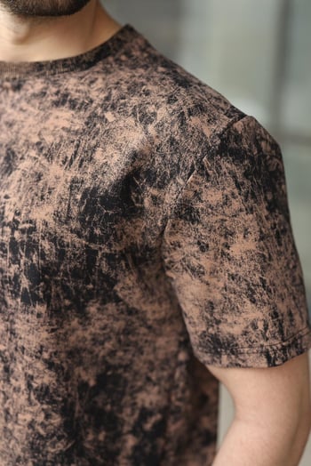 Siyah-Kahverengi Batik Desenli Overfit Şort T-shirt Takım E7357