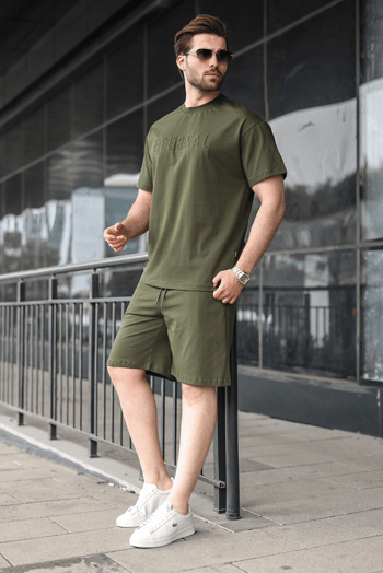 Haki Erkek Şort T-shirt Takım E7347