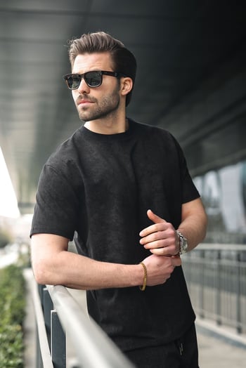 Siyah Batik Desenli Overfit Şort T-shirt Takım E7357
