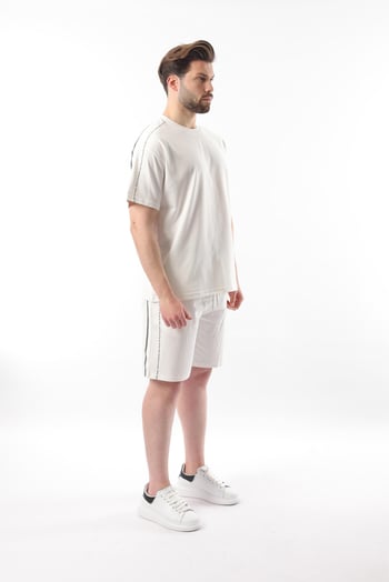 Ekru Overfit Baskılı Erkek Şort T-shirt Takım E7302