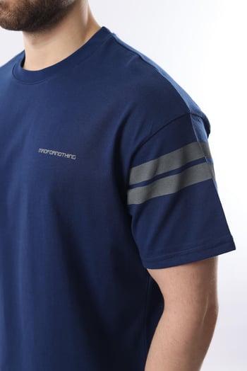Lacivert Şerit Detaylı Erkek Şort T-shirt Takım E7301
