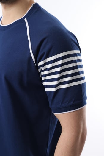 Lacivert Baskılı Reglan Kol Erkek Şort T-shirt Takımı E7306
