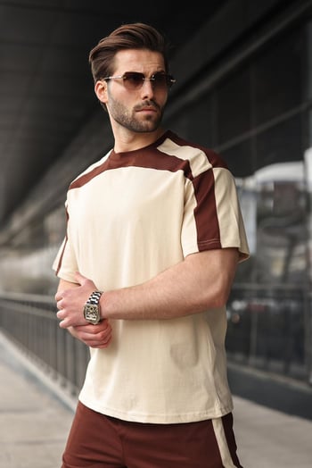 Bej Erkek Şort T-shirt Takımı E7346