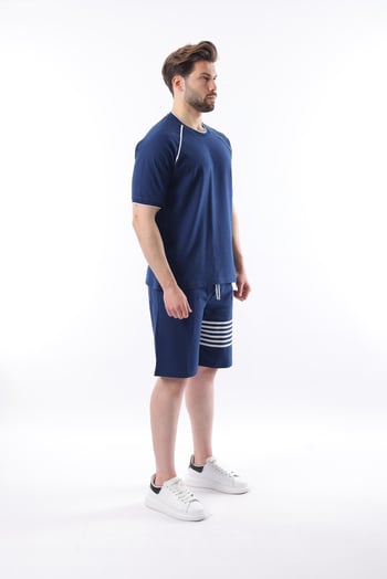 Lacivert Baskılı Reglan Kol Erkek Şort T-shirt Takımı E7306