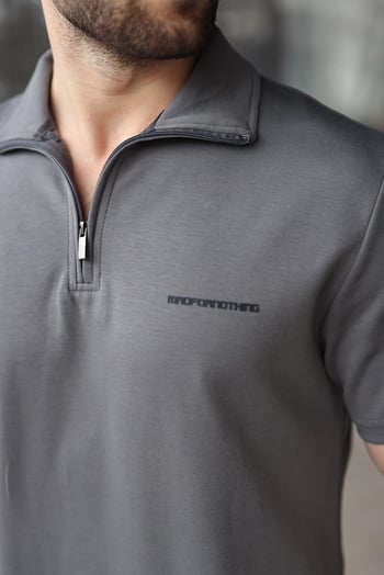 Füme Yarım Fermuarlı Polo Yaka T-shirt Şort Takım E7348
