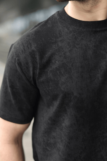 Siyah Batik Desenli Overfit Şort T-shirt Takım E7357