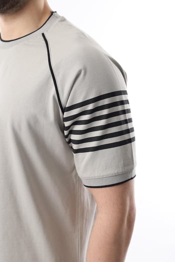 Boyalı Gri Baskılı Reglan Kol Erkek Şort T-shirt Takımı E7306