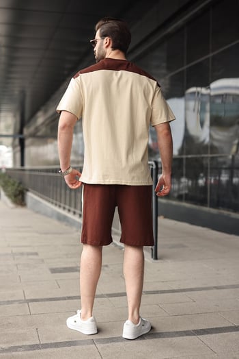 Bej Erkek Şort T-shirt Takımı E7346