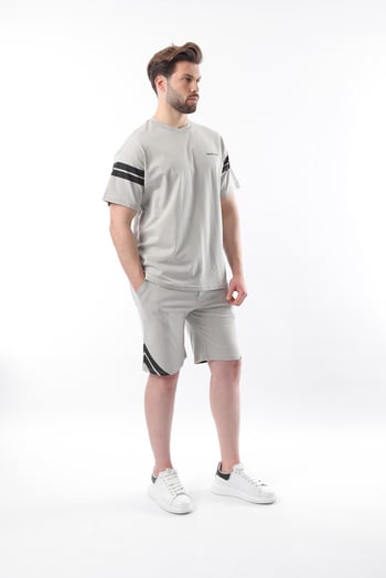 Boyalı Gri Şerit Detaylı Erkek Şort T-shirt Takım E7301