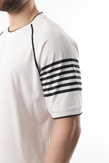 Ekru Baskılı Reglan Kol Erkek Şort T-shirt Takımı E7306